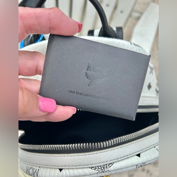 MCM White Studded Visetos Backpack - Picture 11 of 16